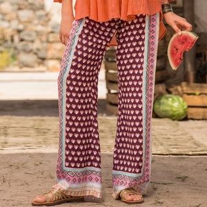 Sundance Valhalla Printed Wide Leg Boho Floral & Geometric Print Pants